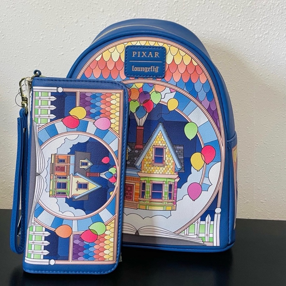 NWT Loungefly Disney Pixar Up Stained Glass Mini Backpack and Wallet. - Picture 5 of 5